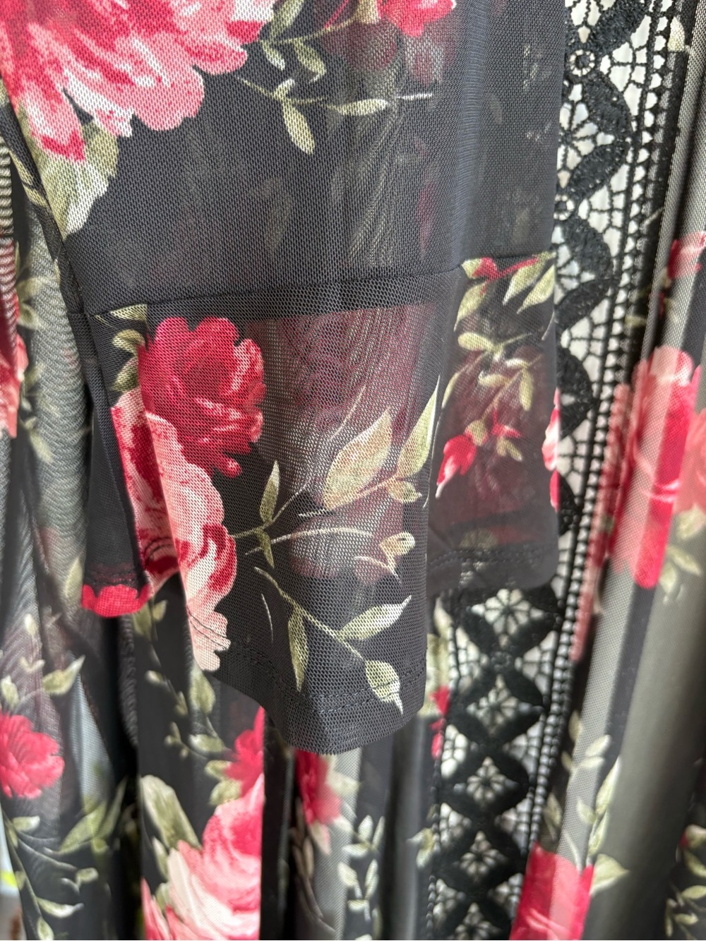 Paperoc Floral Mesh Kimono Cardigan Black Lace Size M NWT - Picture 6 of 10